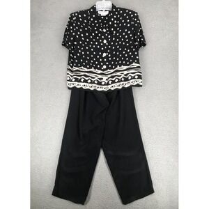 Maggy London by Kenneth Nolan Pants Top Set Size 10 100% Silk Black White